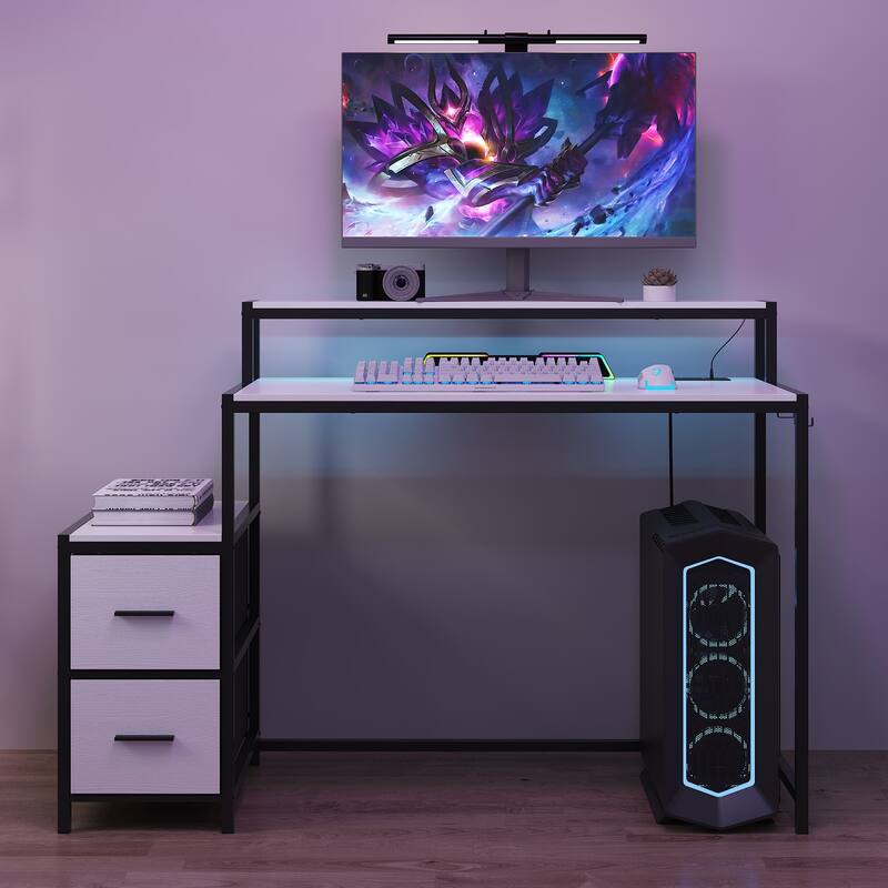 39.4" French Gaming Computer Desk with Power Outlet, 24 Colors & 2 Drawers