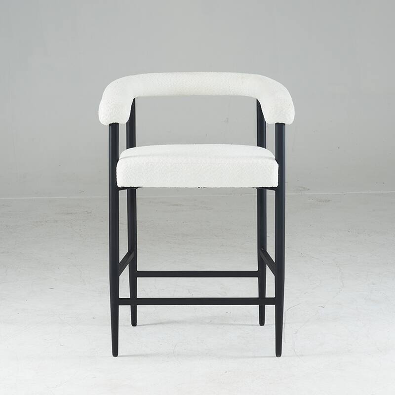Upholstered Bar Stools, Fabric Counter Height Chairs with Metal Frame & Armrests Kitchen Island Bar Chairs Set of 2
