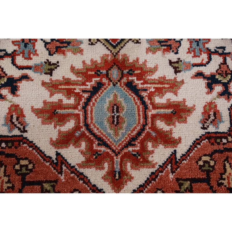 Hand Knotted Oriental 100% Wool Carpet Traditional Medallion Beige & Ivories Heriz (serapi) Area Rug - 10' 3'' X 7' 8''