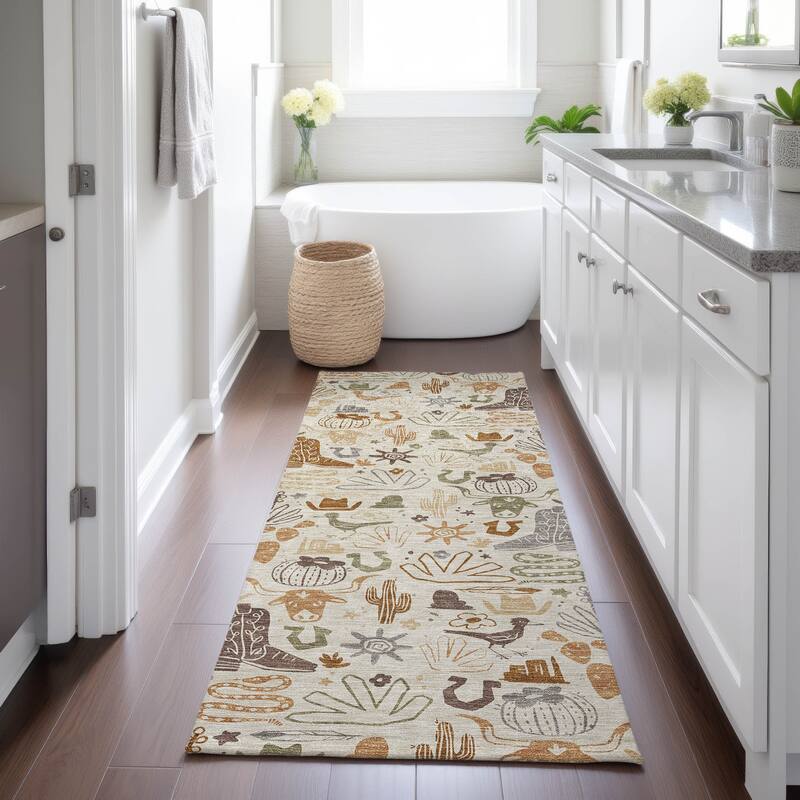 Machine Washable Indoor/ Outdoor Modern Ranch Chantille Rug