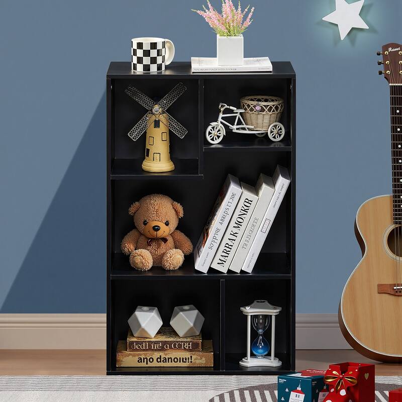 VECELO Widened Version, 3-Tier Five Open Cube Wooden Bookcase Organizer, Bookshelf, Book Storage