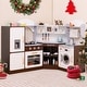 preview thumbnail 1 of 7, Toddler Kitchen Playset with Ice Maker Microwave Oven Sink and Washing Machine for Kids - 16.5" x 11.5" x 37" Brown