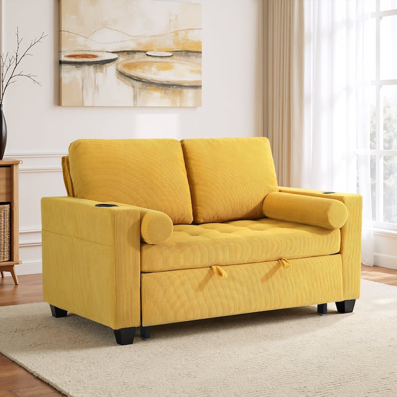 3-in-1 Pull-Out Sleeper Sofa Bed Convertible Adjustable Multi-Functional Loveseat with USB Port
