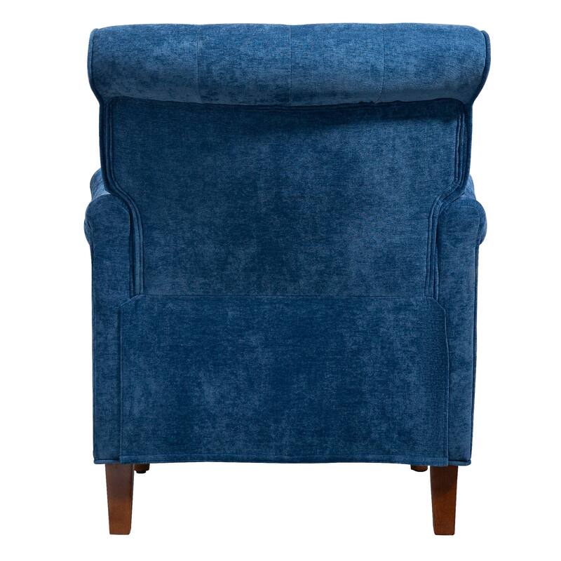 Chenille Fabric Accent Chair with Retro Wooden Legs, High-Density Foam and Spring Cushion, and 300 lbs Weight Capacity