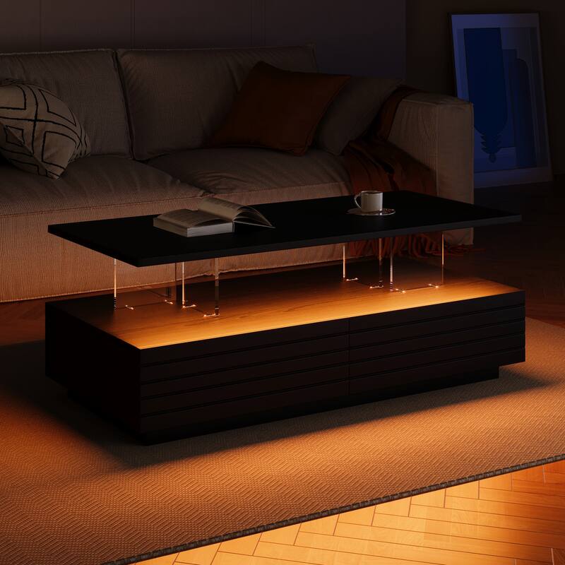 Modern White Rectangular LED Lights Coffee Table