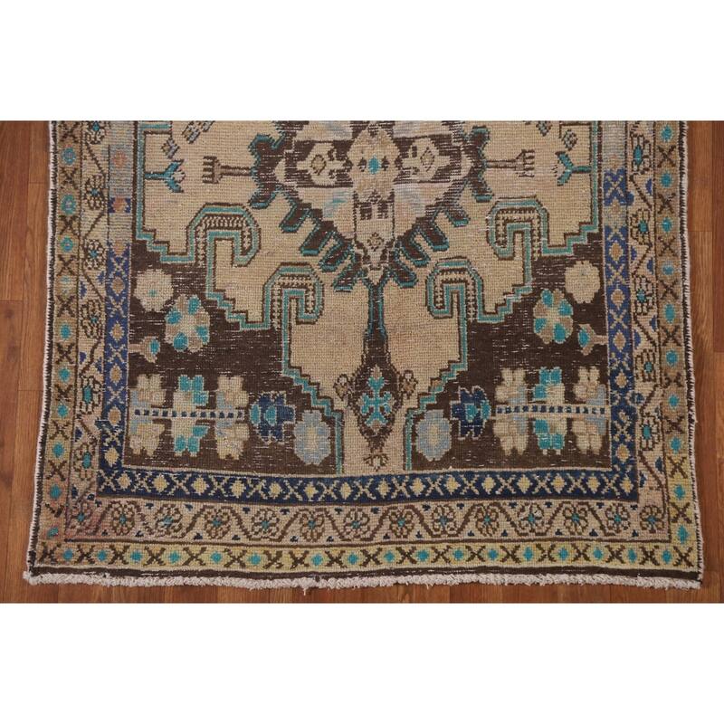 Hamedan Persian Antique Runner Rug Handmade Wool Carpet - 3'6" x 9'7"