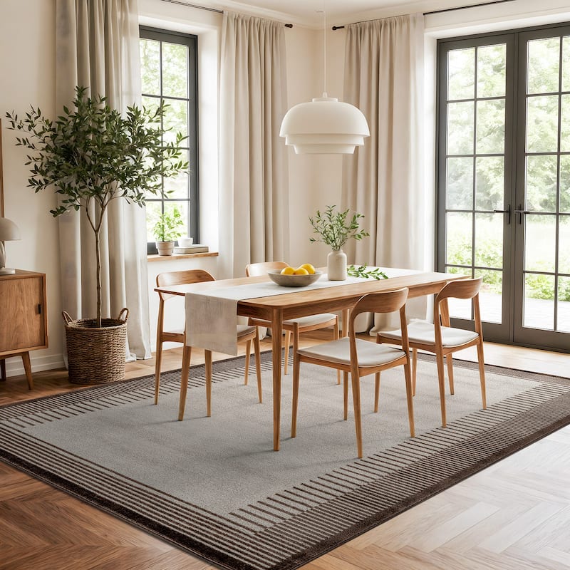 World Rug Gallery Modern Abstract Bordered Area Rug for Living Room, Bedroom, or Entryway - Low Pile Indoor Rug