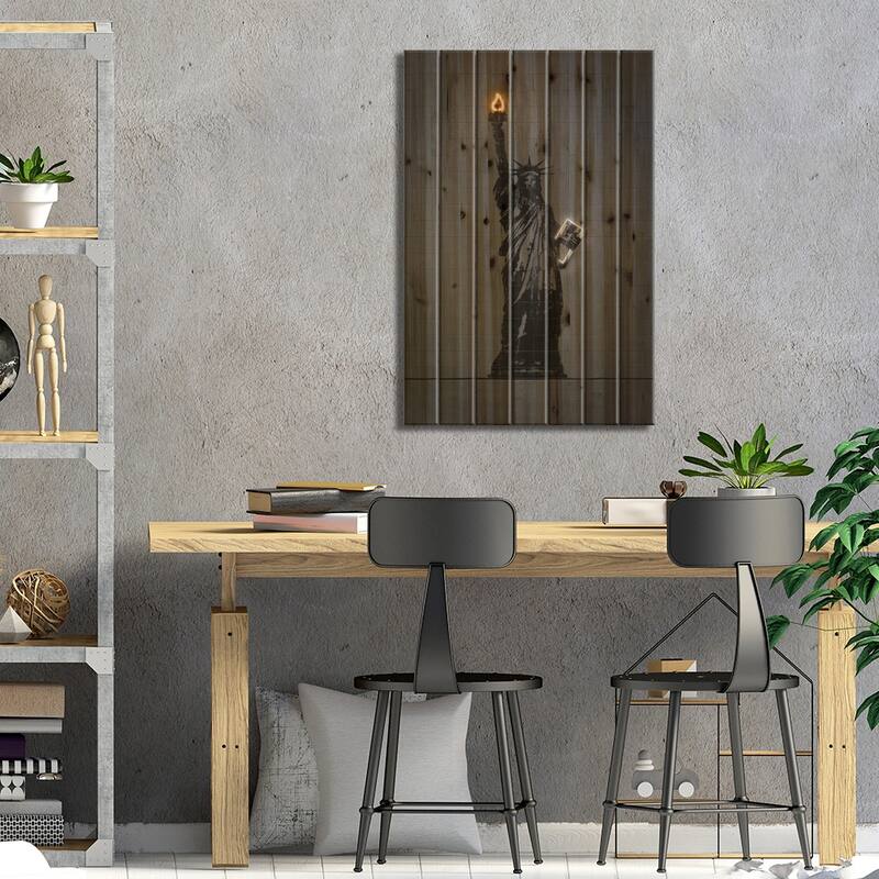 Statue Of Liberty Print On Wood by Octavian Mielu - Multi-Color