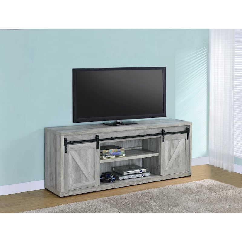 Corvallis 71-inch TV Console with 2 Sliding Doors - Grey Driftwood
