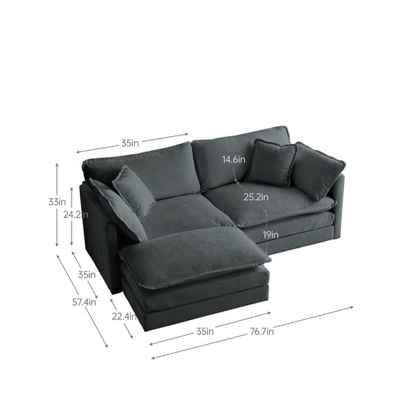 GDFStudio - Pawn Chenille L-Shaped 2 Seater Sofa with 1 Ottoman with Pillow - On Sale - Bed Bath & Beyond