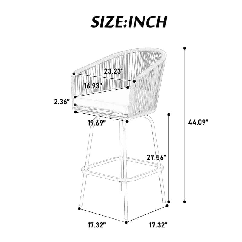 Outdoor Bar Stools Set of 4,All-Weather PE Rattan Bar Chairs with Armrests and Backrest