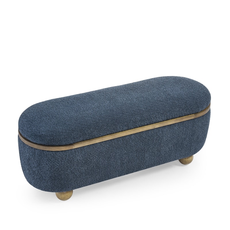 Storage Ottoman Bench for Bedroom, 43" Upholstered Oval Footstool with Hidden Storage, End of Bed Long Velvet Bench