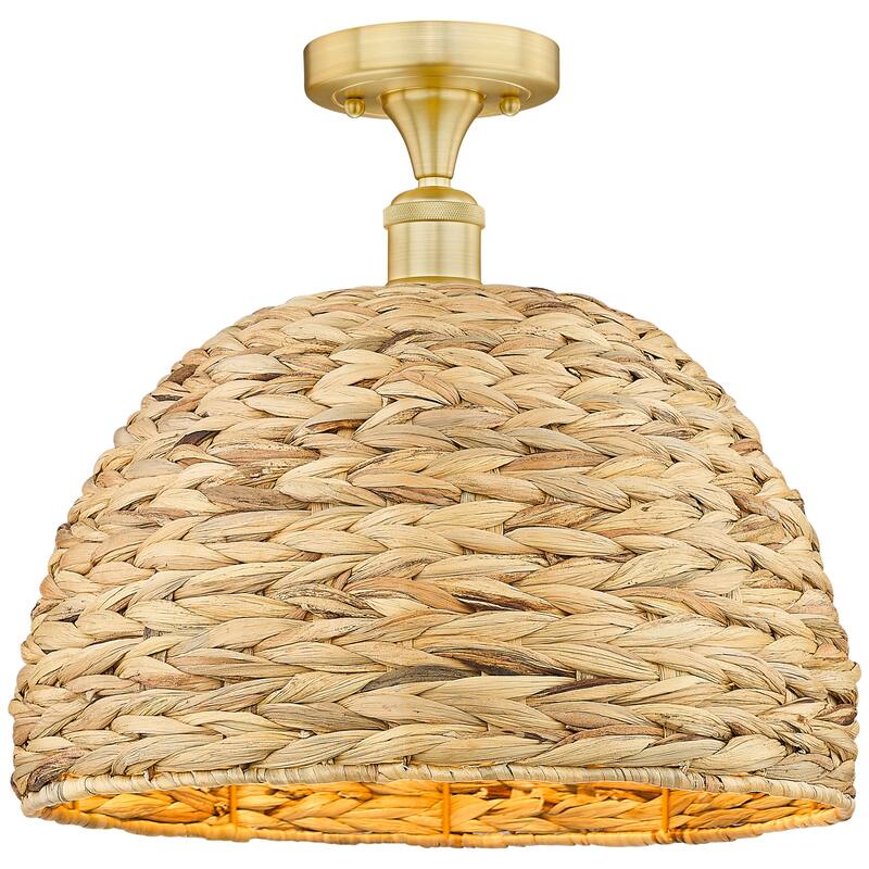 Innovations Lighting Endless Possibilities Edison - Woven Rattan - 1 Light 16" Semi-Flush Mount - Satin Gold