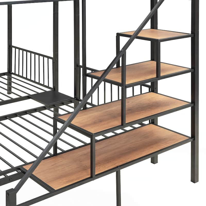 Full over Twin-Twin Triple bunk bed with drawers, Black