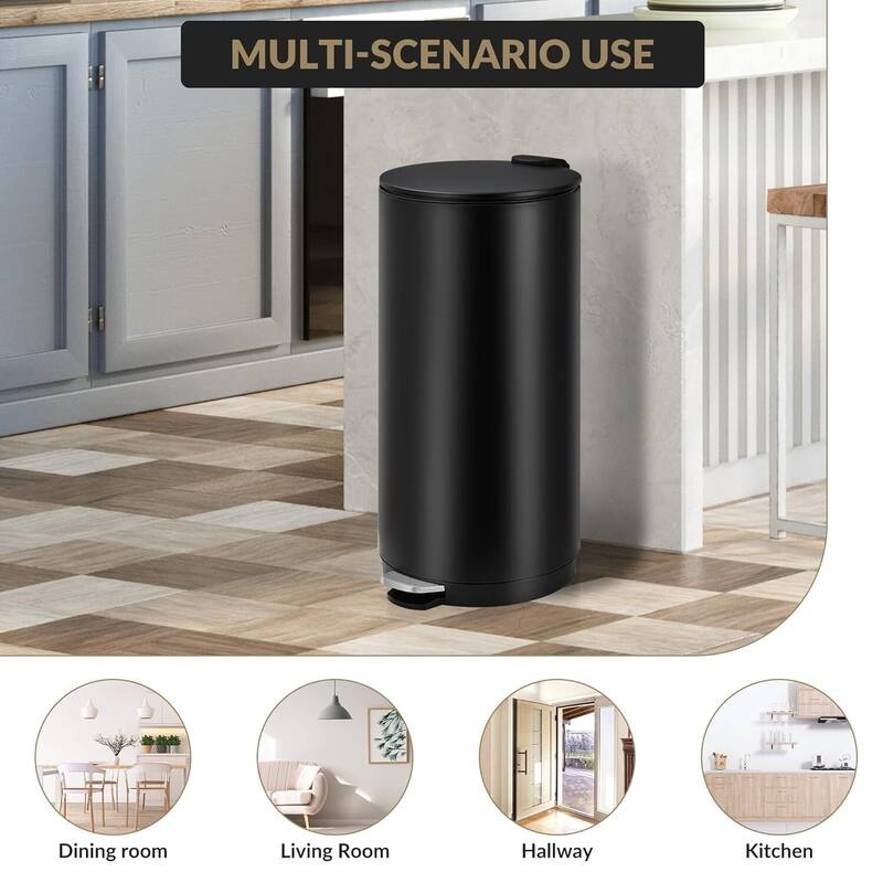 8 Gal Round Trash Can, Step-on Garbage Bin for Kitchen, Office, Bathroom