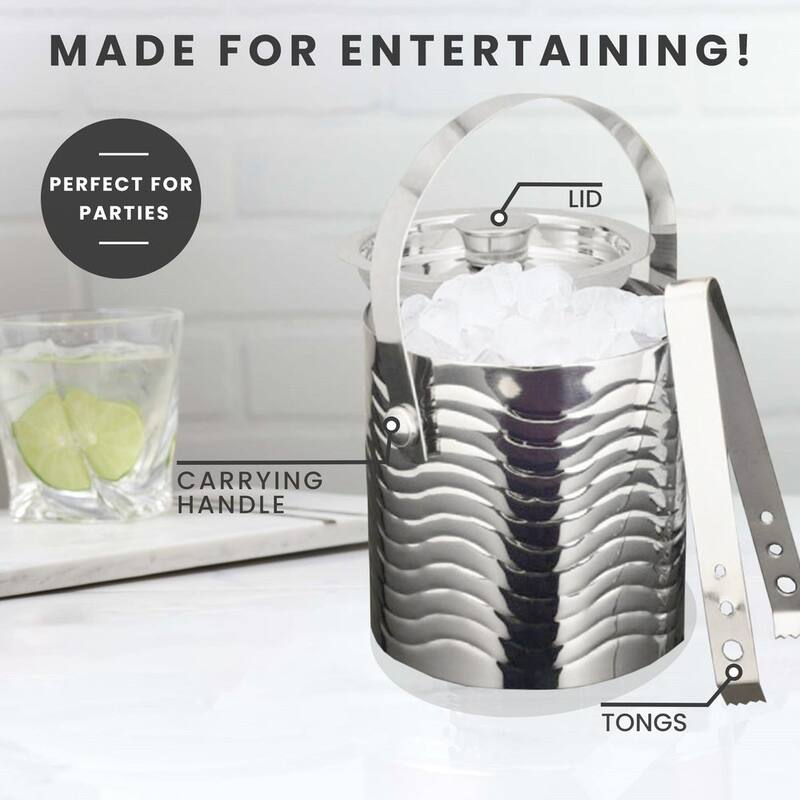 Sol Living Ice Bucket Double Wall Stainless Steel with Lid and Tongs