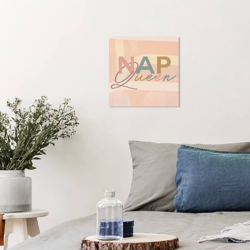 Wynwood Studio Canvas Typography and Quotes Nap Queen Pink and Cream White Mid-Century Modern Wall Art Canvas Print - 12 x 12