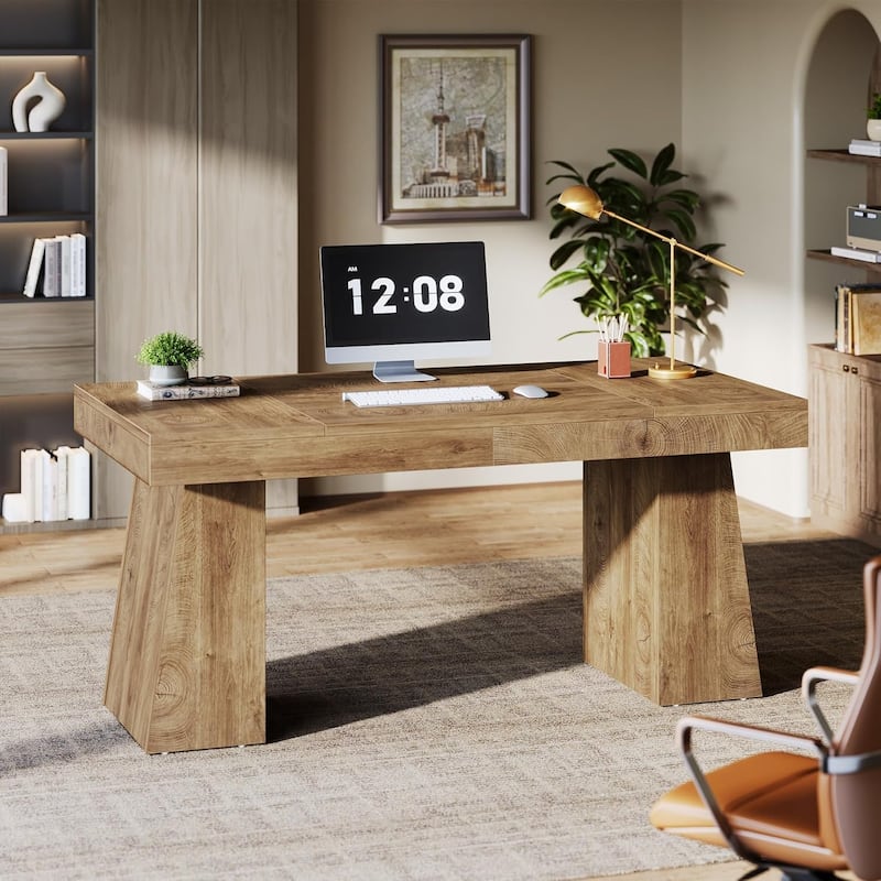 55" Modern Executive Desk, Large Home Office Desk with Double Pedestal