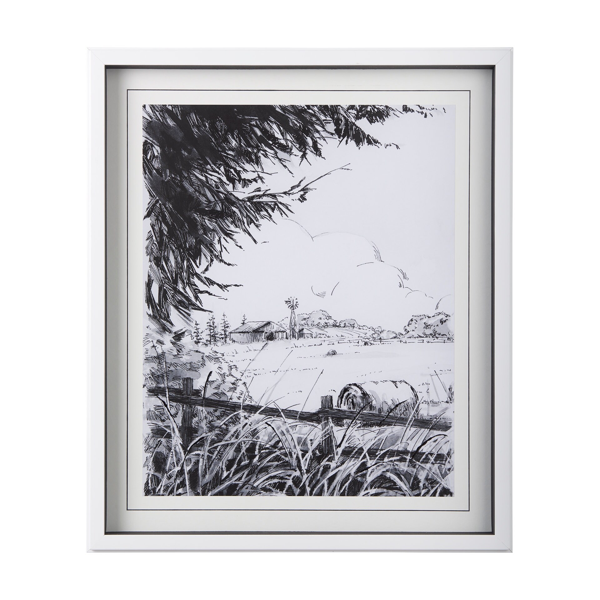 Mercana Farm View I by Mercana Studio a Hand Embellished Textured Framed Art Print Matted under Glass