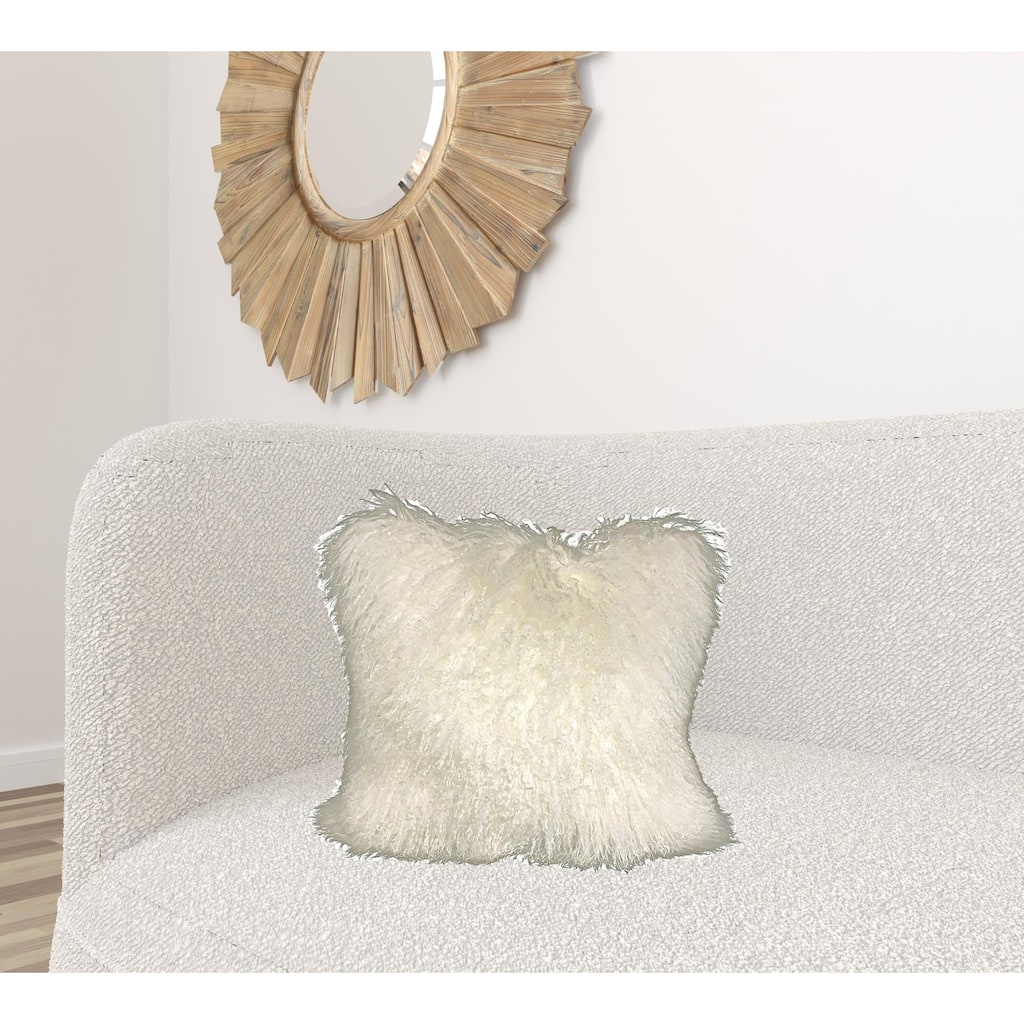 20" Creamy White Genuine Tibetan Lamb Fur Pillow With Microsuede Backing