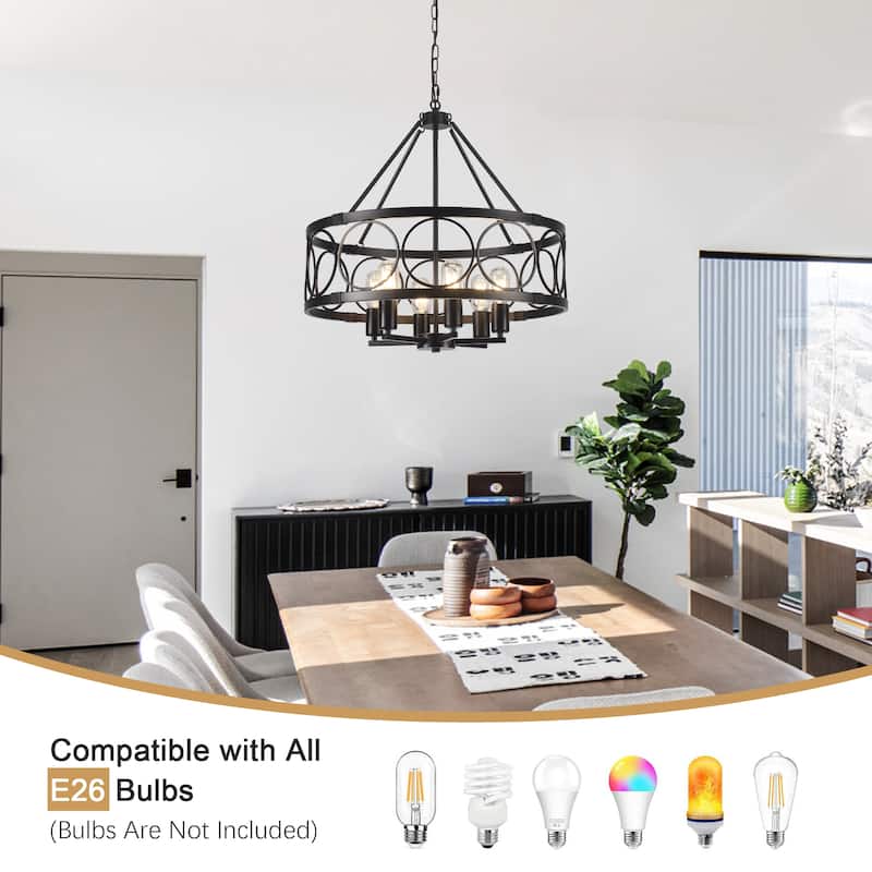 6-Light Candlestick Hanging Circle Linear Foyer Chandelier Lighting for Dining Room Kitchen Island