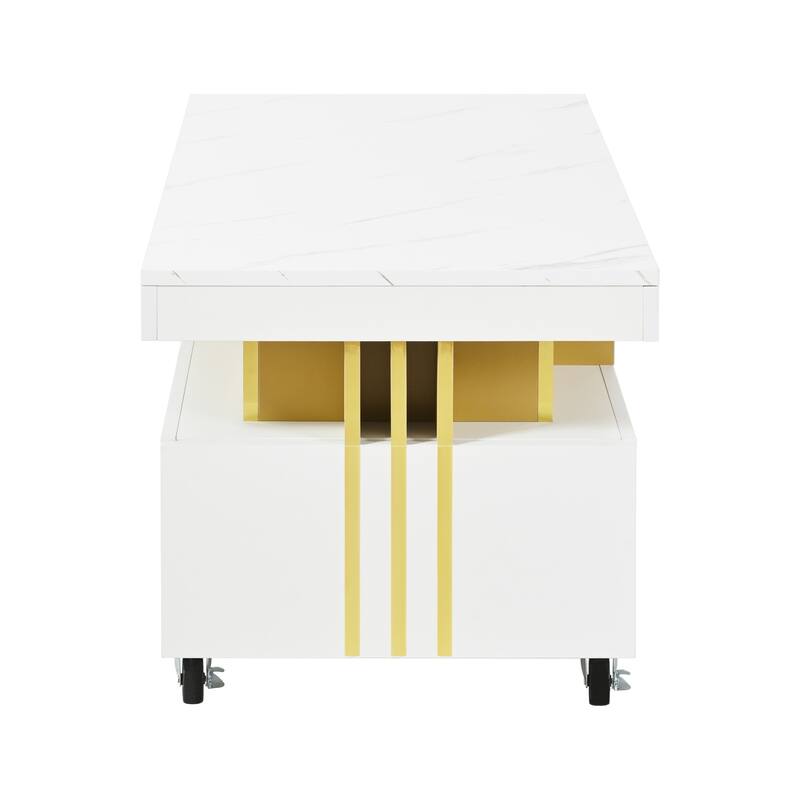 Coffee Table with 2 Storage Drawers, Rectangle Cocktail Table Center Table with Caster Wheel for living Rooms, Offices, Lounges