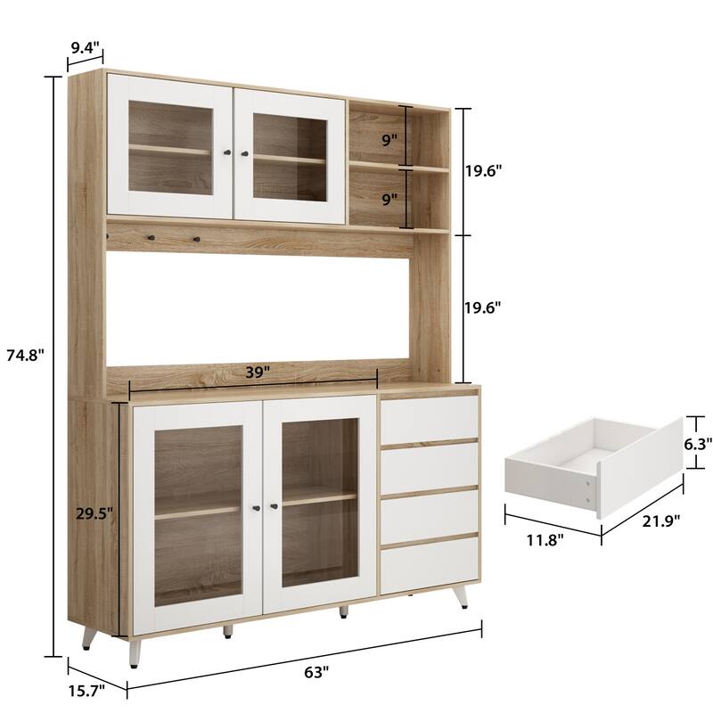 63'' Wide Tempered Glass Door Storage Equipped Sideboards & Buffets