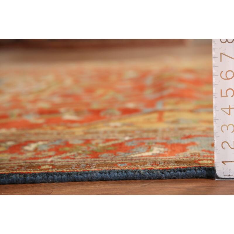 Floral Medallion Heriz Serapi Indian Area Rug Hand-Knotted Wool Carpet - 8'5" x 11'11"