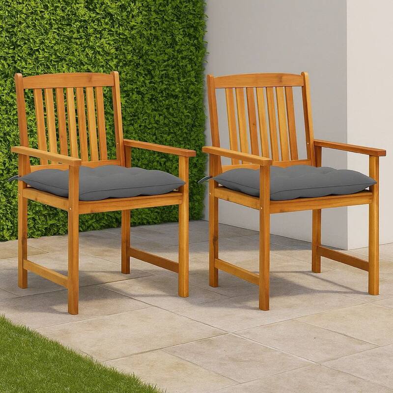 Blaire Outdoor Accent Set of 2, Gray Polyester Brown Acacia Wood