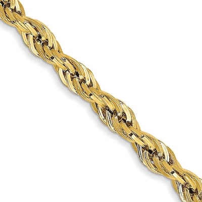 Curata 10k Yellow Gold 3.0mm Semi-solid Rope Chain Necklace (Lobster) Options: 16 18 20 22 24 26 28