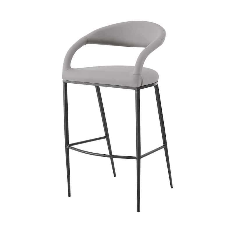 HomeRoots 26" Light Gray and Black Faux Leather and Iron Low Back Counter Height Bar Chair