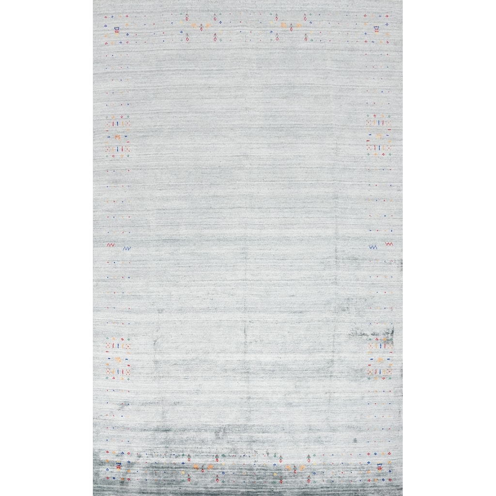 Hand Knotted Oriental Viscose Silk Carpet Tribal Animal Pictorial Greys & Charcoal Gabbeh Area Rug - 11' 9'' X 8' 7''
