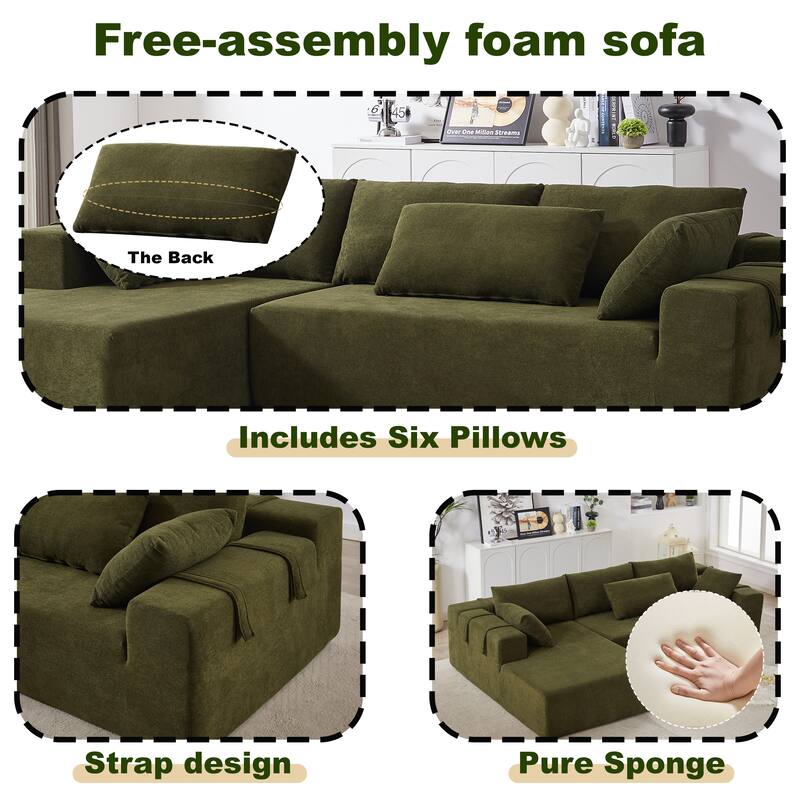 108" Chenille Modular L-Shaped Sectional Sofa with 6 Pillows, Reversible Chaise