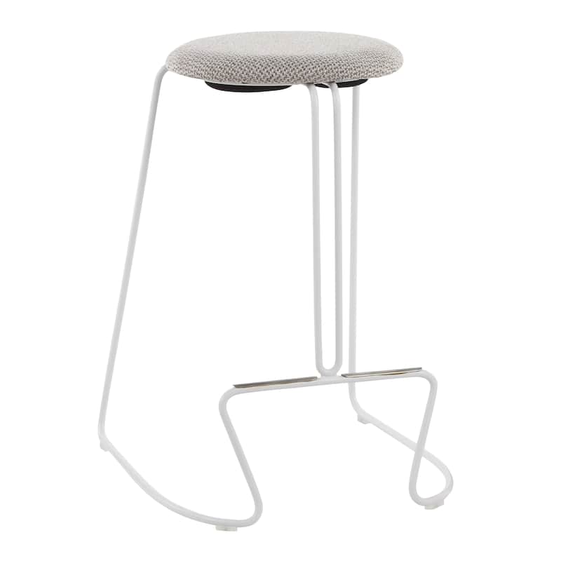 Finn Counter Stool in White Steel and Charcoall Fabric - Set of 2 - 19.5"Lx18"Wx25.75"H - Bar Height/Bar height - White Steel, Light Grey Fabric - Set of 2