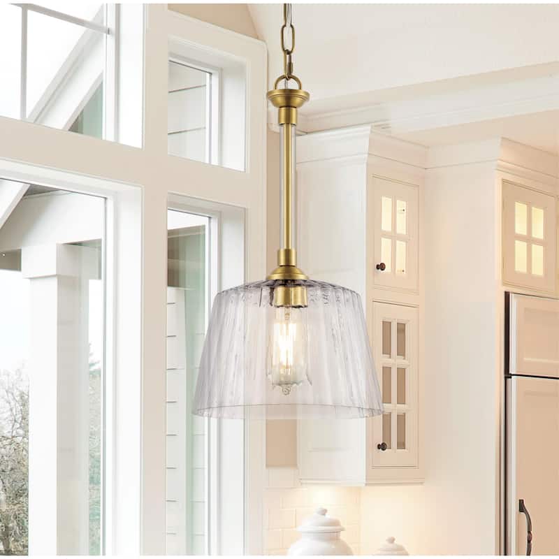 Westinghouse Lighting Aggie One Light Indoor Pendant, Brushed Brass Finish, Clear Ribbed Glass - 1-Light