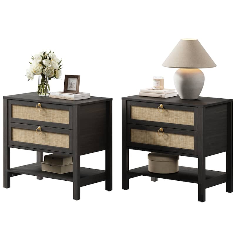 SICOTAS Rattan Boho Nightstand Great Storage for Compact Bedroom Areas