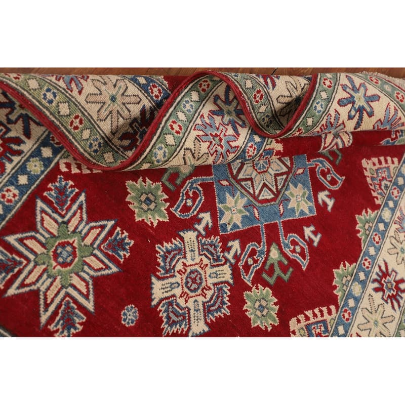Kazak Oriental Area Rug Handmade Geometric Red Wool Carpet - 3'10" x 6'0"