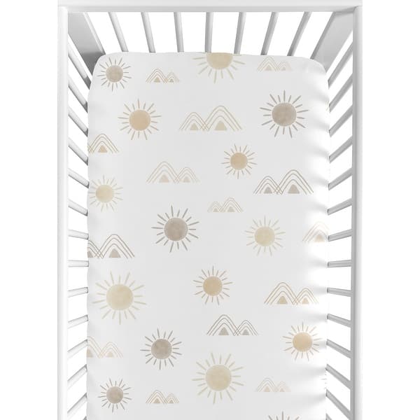 slide 2 of 6, Boho Desert Sun Taupe Fitted Crib Sheet Neutral Tan Beige Ivory Gold Cream Off White Bohemian Mountain Nature Geometric Sunshine