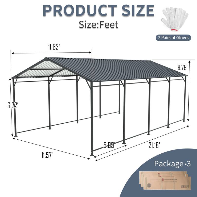 Industrial-Grade Galvanized Steel Carport‌ – Heavy-Duty Structure with 4 Angled Square Tube Supports & Corrosion-Resistant Roof