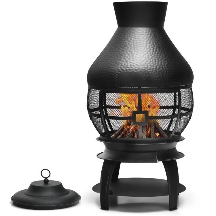 Black Rustic Iron Wood Burning Chiminea Fire Pit - 20 inches L x 20 inches W x 43.5 inches H