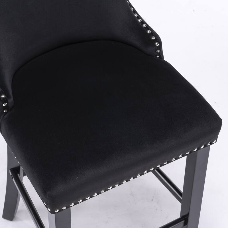Set of 2, Set of 4 Velvet Upholstered Wing-Back Tufted Barstools with Nailhead