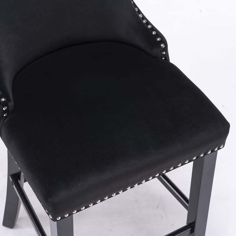 Tufting Wing-Back Barstools Set of 4, Armless Velvet Bar Chairs