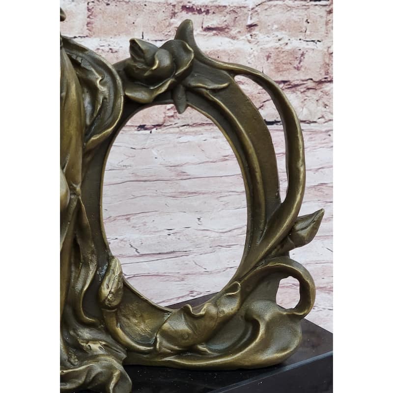Art Nouveau Bronze Lady Figural Picture Frame Hot Cast Detailed Maiden Sculpture