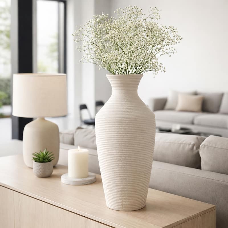 Sculptural Ribbed Paper Mache Table Vase - Stylish Tall Flower Vase - 27.75"