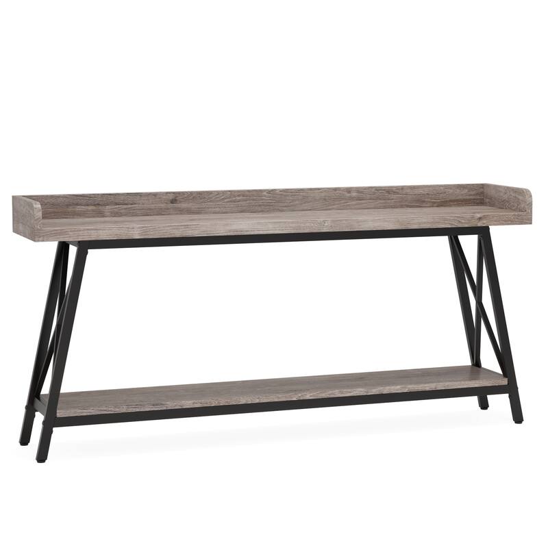 70.9" Extra Long Industrial Console Table, Rustic Grey Sofa Table Behind Couch, Narrow Entryway Hallway Bar Table