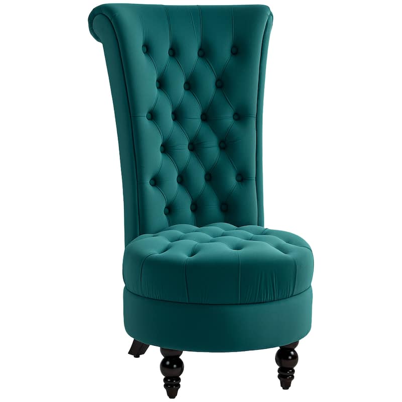 Polyester Rubber Wood High Back Chair with Tufted Seat - Green - 24" W x 31.5" D x 45.25" H 