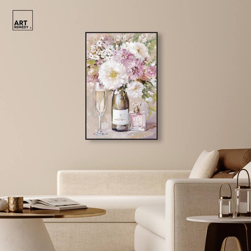 Light Floral Champagne Vase Canvas by Art Remedy