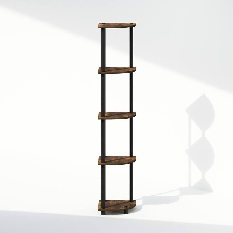 5 Tiers Wood Household Shelving Unit in Pine/Black (11.6 in. W x 57.7 in. H x 11.6 in. D)