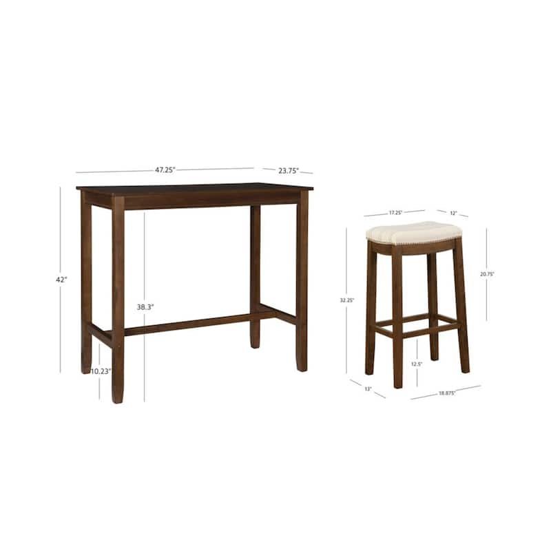 3-Piece Bar Table and Stool Set- 47.25" - Beige and Brown