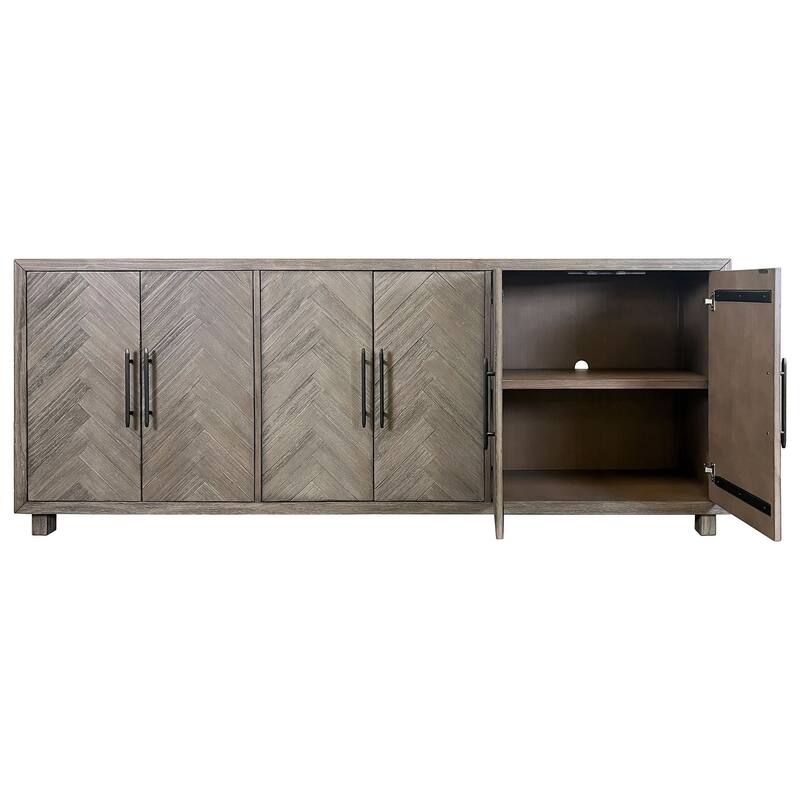 90" Six Door TV Console, Entertainment Stand, Wood Accent Cabinet, Fully Assembled, Gray - 90"W x 32"H x 16"D